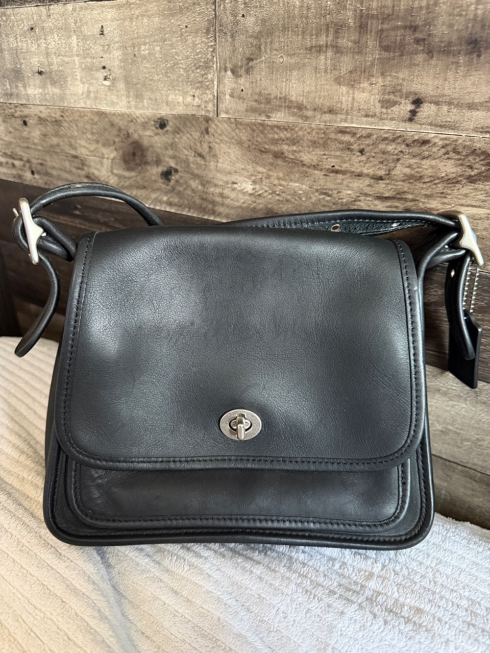 Coach Black Leather Turn-Lock Crossbody Bag